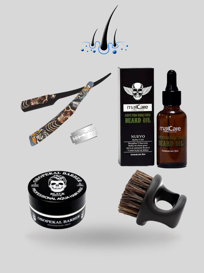 Kit de Cuidado para Barba – Aceite, Navaja, Gel de Afeitar y Cepillo para Estilo Perfecto