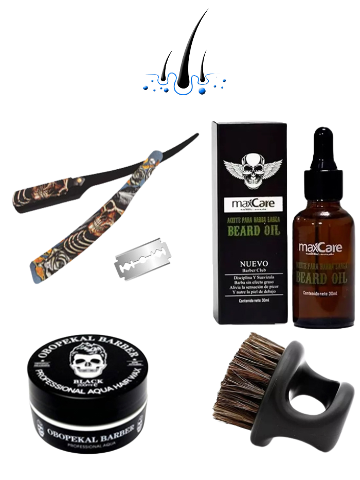 Kit de Cuidado para Barba – Aceite, Navaja, Gel de Afeitar y Cepillo para Estilo Perfecto