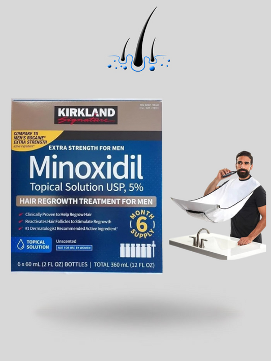 Minoxidil Kirkland 5% – Tratamiento de 6 Meses para el Crecimiento del Cabello + Capa para Barba