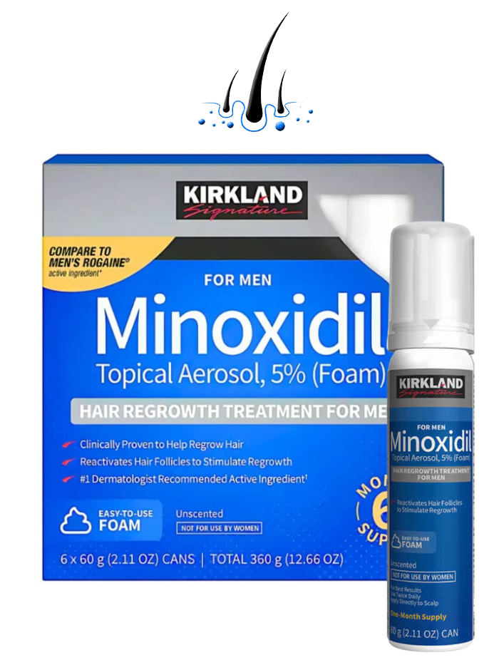 Minoxidil Kirkland 5% en Espuma – Tratamiento de 1 Mes para el Crecimiento del Cabello