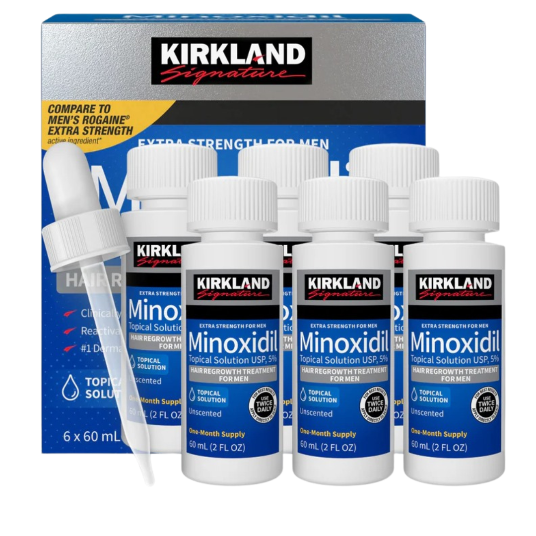 Minoxidil Kirkland 5% – Tratamiento de 6 Meses para el Crecimiento del Cabello + Capa para Barba